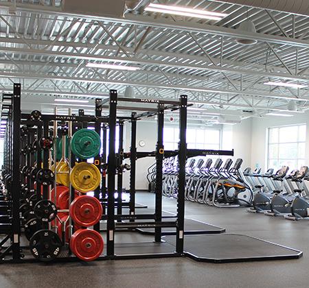 rows of exercise equipment