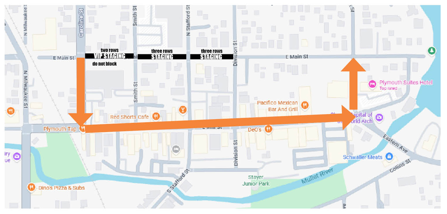 map showing the staging area and parade route