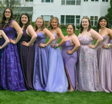 students in Prom dresses