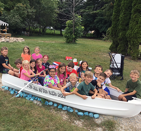 students in boat