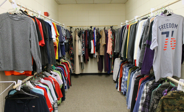 clothes hanging in alcove