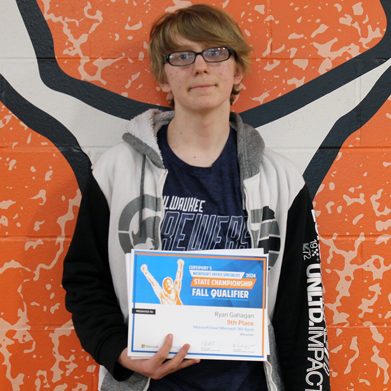 student holding 1 certificate