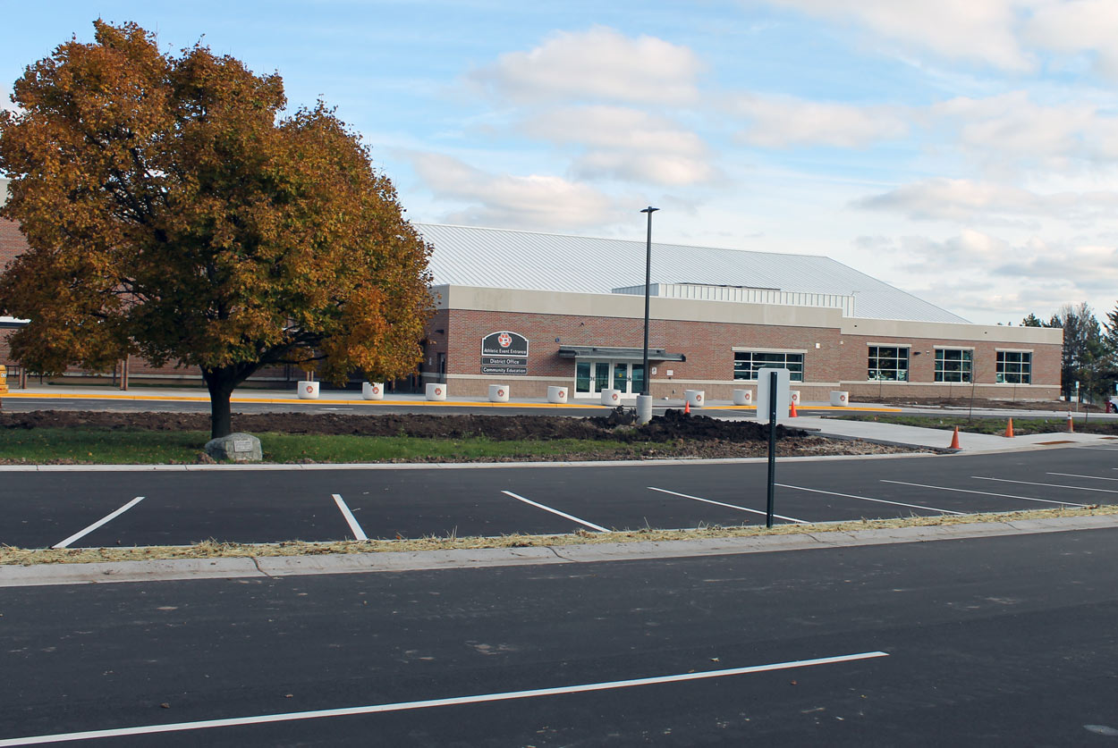 parking stalls in front of addition