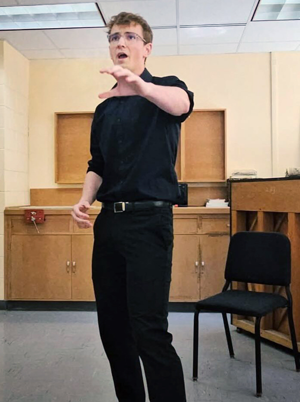 student singing