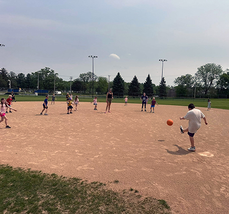 Parkview students playing kickball