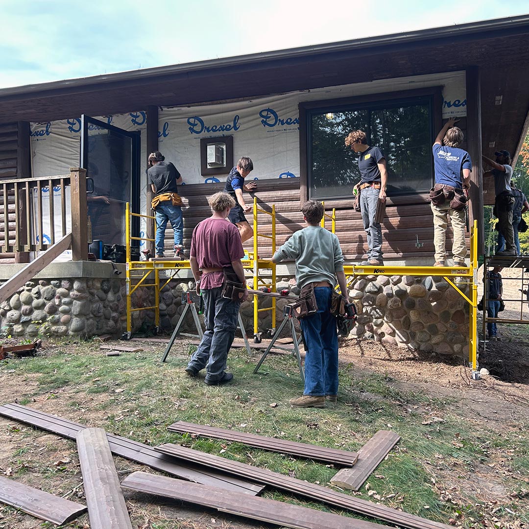 students working on shelter