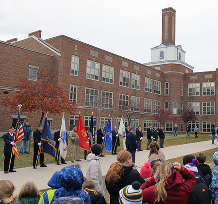 Veterans and Riverview students outside