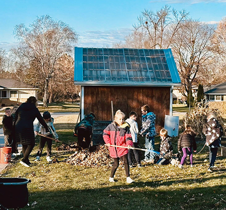 students working in school garden