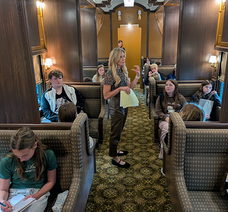 students in train car