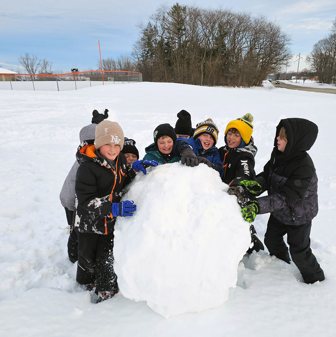 Horizon students with giant snowball