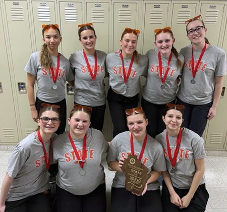 Dance Team with Wisconsin-shaped wooden plaque