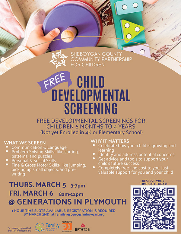 flier with an image of wooden stacking toys and the information on this webpage