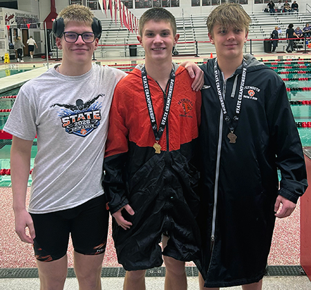 3 divers in front of pool