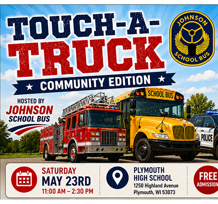 fire truck and school bus with words Touch a Truck