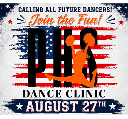 dance silhouette in front of letters PHS and U.S. flag