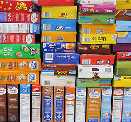 boxes of cereal stacked together