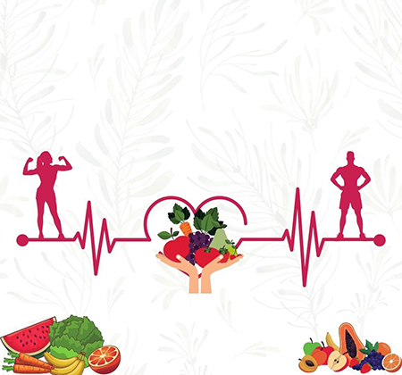 fruits, veggies, weights