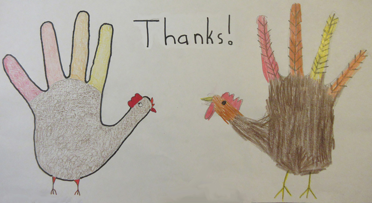 Two turkey hands with words Thanks