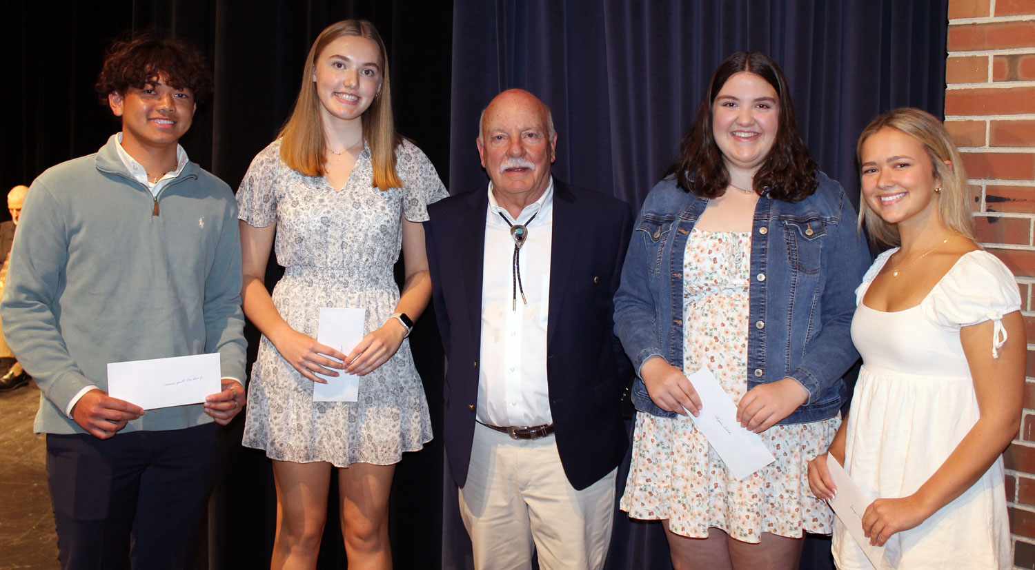 presenter and students with awards